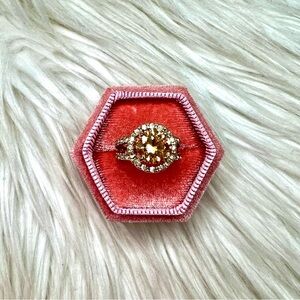 💛 Citrine Round Cut Halo Ring Size 6 💛